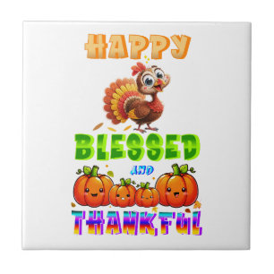 Happy Blessed And Thankful Tile