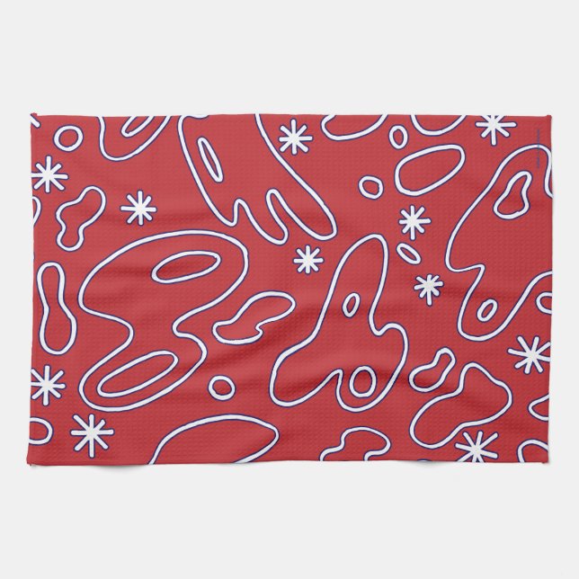 Happy Blobs- Red, White, & Blue Squiggles Tea Towel (Horizontal)