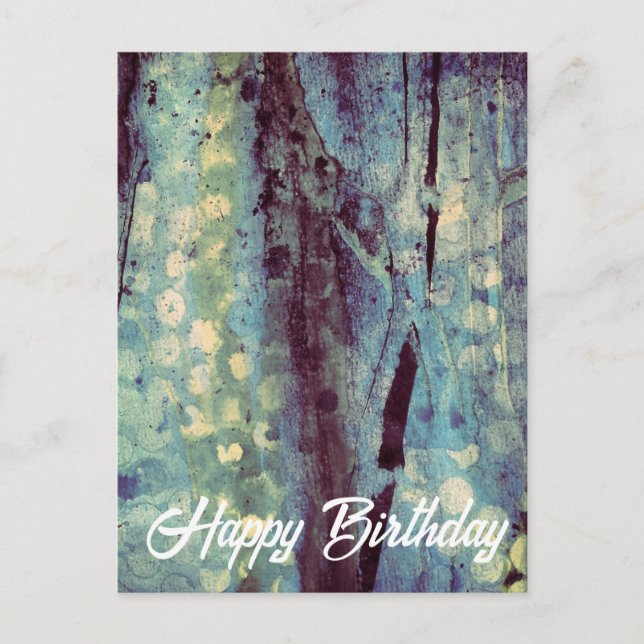 Happy Blue Abstract Mixed Media Happy Birthday Postcard (Front)