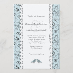 Happy Blue Birds Wedding Doodle Trendy Budget Invitation