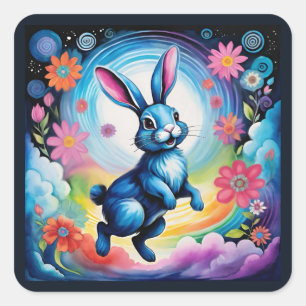 Happy Blue Bunny Dream Joy Square Sticker