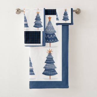 happy blue christmas bath towel set