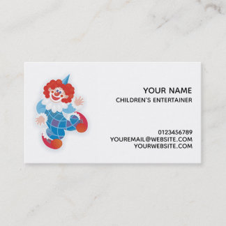 happy blue clown children's entertainer business card