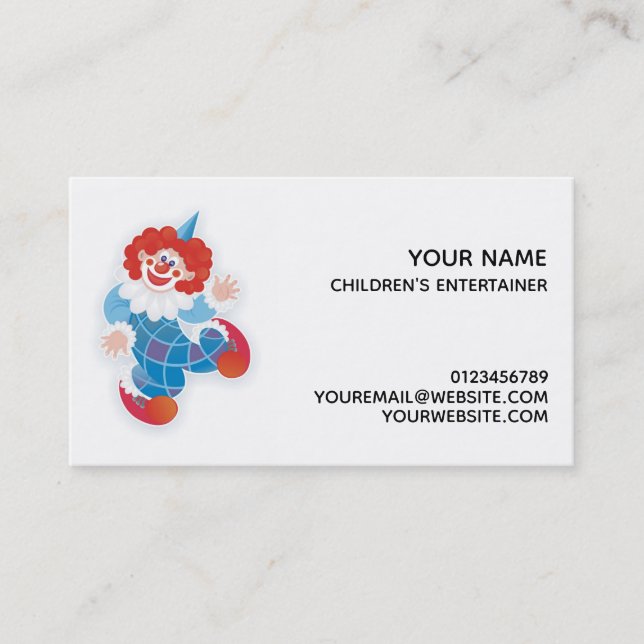 happy blue clown children's entertainer business card (Front)