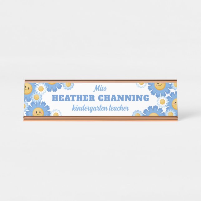 Happy Blue Daisies Floral Teacher Desk Name Plate (Front)