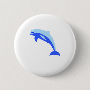 Happy Blue Dolphin, Cute Tropical Ocean Cartoon 6 Cm Round Badge