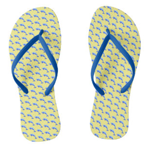 Happy Blue Dolphin, Cute Tropical Ocean Cartoon Flip Flops