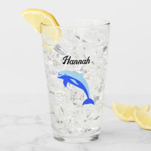 Happy Blue Dolphin, Cute Tropical Ocean Cartoon Glass