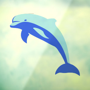 Happy Blue Dolphin, Cute Tropical Ocean Cartoon Window Cling