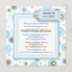 Happy Blue Dots Baby Boy Christening Invitation