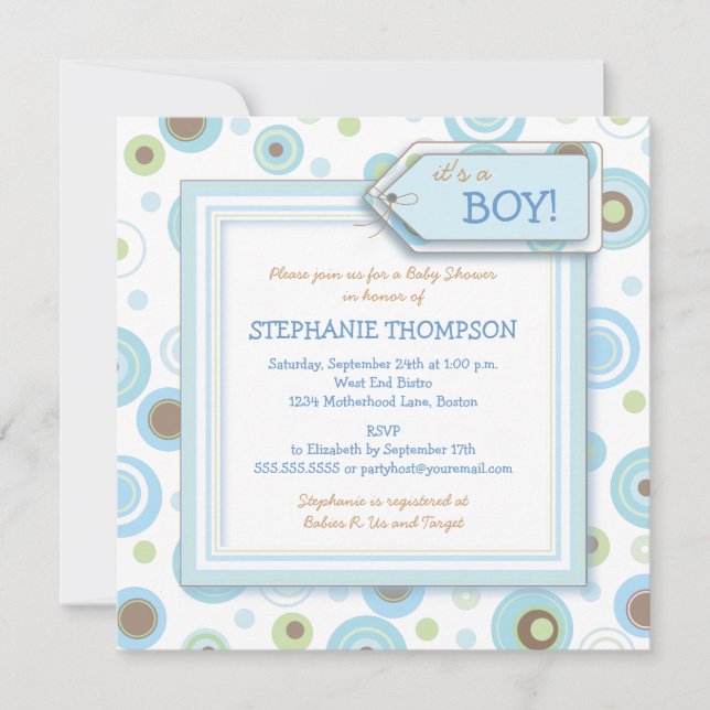 Happy Blue Dots Boy Baby Shower Invitation (Front)
