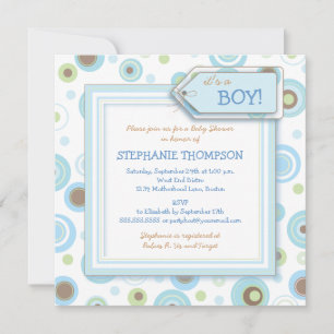 Happy Blue Dots Boy Baby Shower Invitation