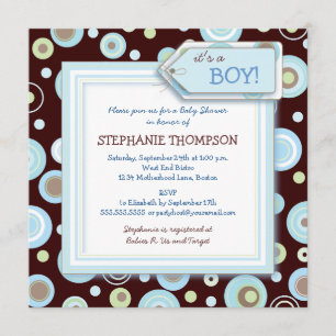 Happy Blue Dots Boy Baby Shower Invitation