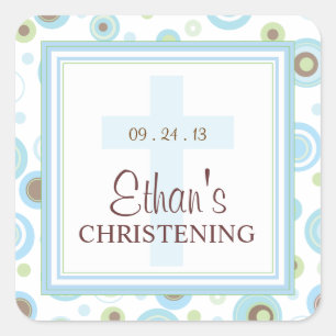 Happy Blue Dots Cross Christening Baptism Sticker