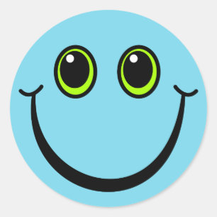 Happy Blue Emoji Face Classic Round Sticker