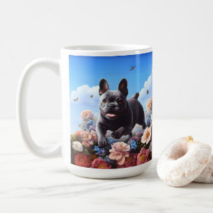 Happy Blue French Bulldog & Flowers Coffee Mug