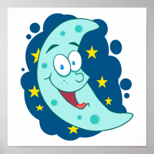 happy blue moon cartoon character poster