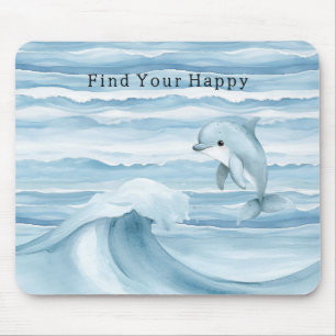 Happy Blue Ocean Dolphin Waves Mouse Mat
