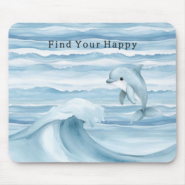 Happy Blue Ocean Dolphin Waves Mouse Mat (Front)