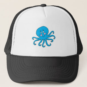 happy blue octopus trucker hat