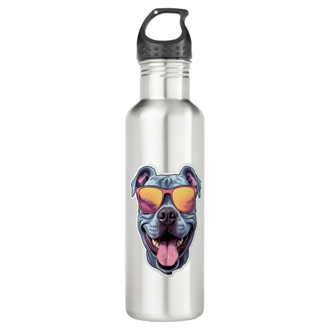Happy Blue Pitbull Wearing Sunglasses   710 Ml Water Bottle (Front)
