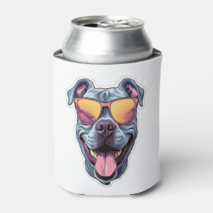 Happy Blue Pitbull Wearing Sunglasses   Can Cooler
