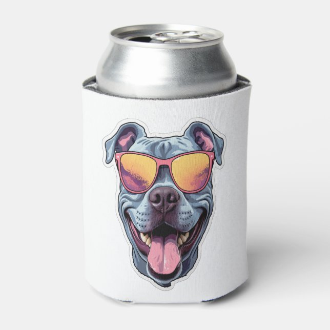 Happy Blue Pitbull Wearing Sunglasses   Can Cooler (Can Front)