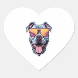 Happy Blue Pitbull Wearing Sunglasses Heart Sticker