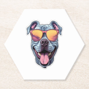 Happy Blue Pitbull Wearing Sunglasses Paper Coaster