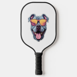 Happy Blue Pitbull Wearing Sunglasses Pickleball Paddle