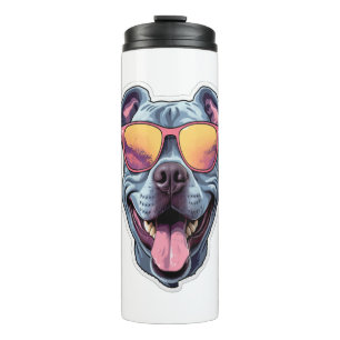 Happy Blue Pitbull Wearing Sunglasses Thermal Tumbler