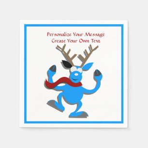 Happy Blue Reindeer Christmas Personalise Napkin