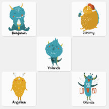 Happy blue yellow monsters back to school