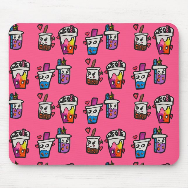 Happy Boba Tea Bubble Teas Bobas Kawaii            Mouse Mat (Front)