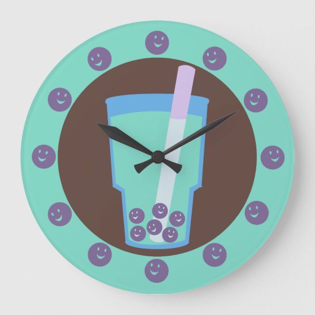 Happy Boba Tea Bubbles Large Clock (Front)