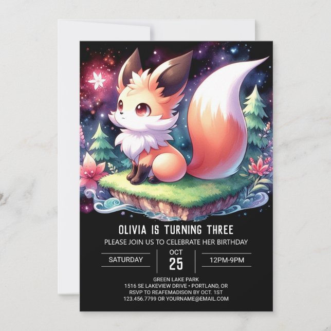 Happy Boho Fox Birthday digital  Invitation (Front)