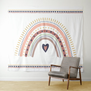 Happy Boho Rainbow Modern Birthday Photo Backdrop Tapestry