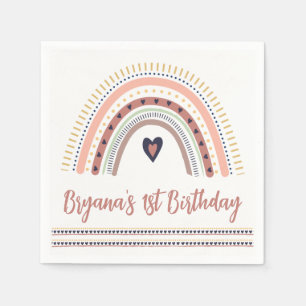 Happy Boho Rainbow Modern Minimal Birthday Party  Napkin