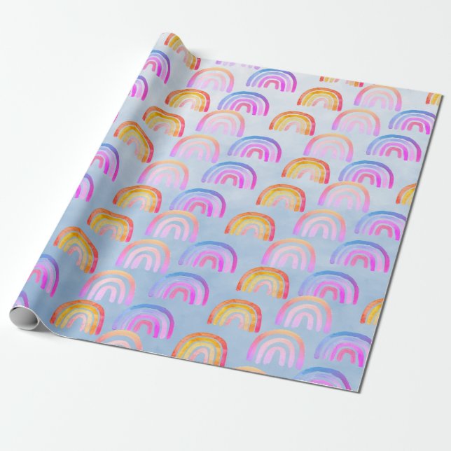 Happy Boho Rainbows & Big Blue Sky Wrapping Paper (Unrolled)