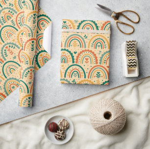 Happy Boho Rainbows Pattern Wrapping Paper Roll