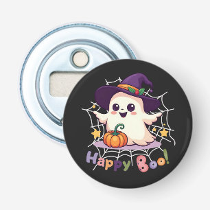 Happy Boo Cute Ghost Black Background Bottle Opener