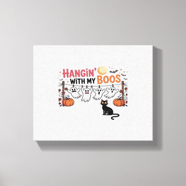 Happy Boo-Day Ghost Cat PNG - Spooky Cute Oversize Canvas Print (Front)