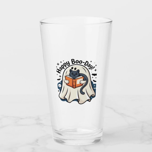 Happy Boo-Day Ghost Cat PNG - Spooky Cute Oversize Glass (Front)