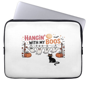Happy Boo-Day Ghost Cat PNG - Spooky Cute Oversize Laptop Sleeve