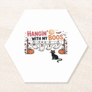 Happy Boo-Day Ghost Cat PNG - Spooky Cute Oversize Paper Coaster