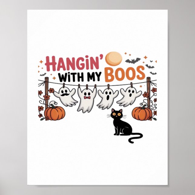 Happy Boo-Day Ghost Cat PNG - Spooky Cute Oversize Poster (Front)