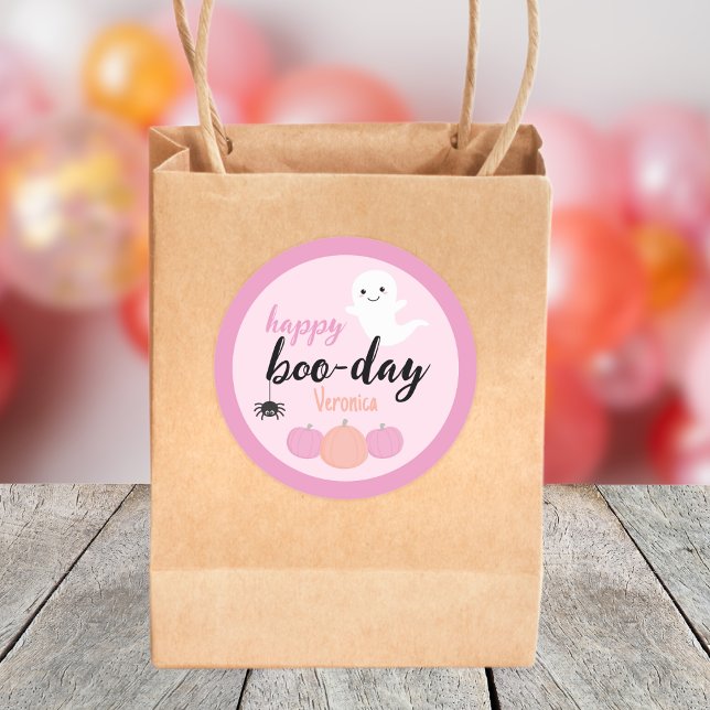 Happy Boo-Day Halloween Birthday Classic Round Sticker (Spooky One Birthday Sticker)