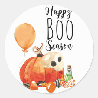 Happy Boo Season Watercolor Pumpkin Classic Round Sticker