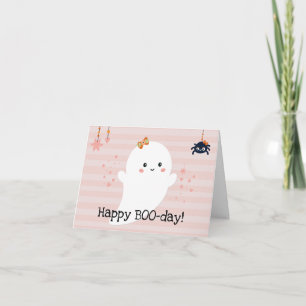 Happy BOOday Kawaii Ghost Pink Halloween Card