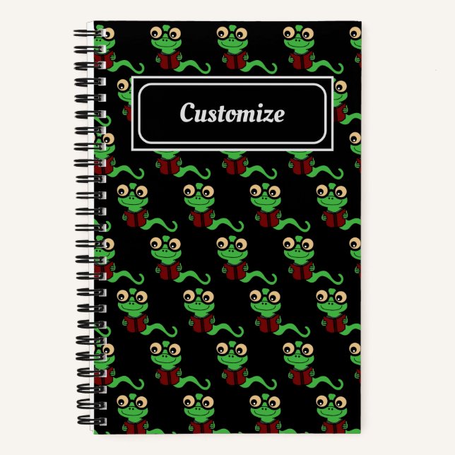 Happy Bookworm Black Notebook (Front)